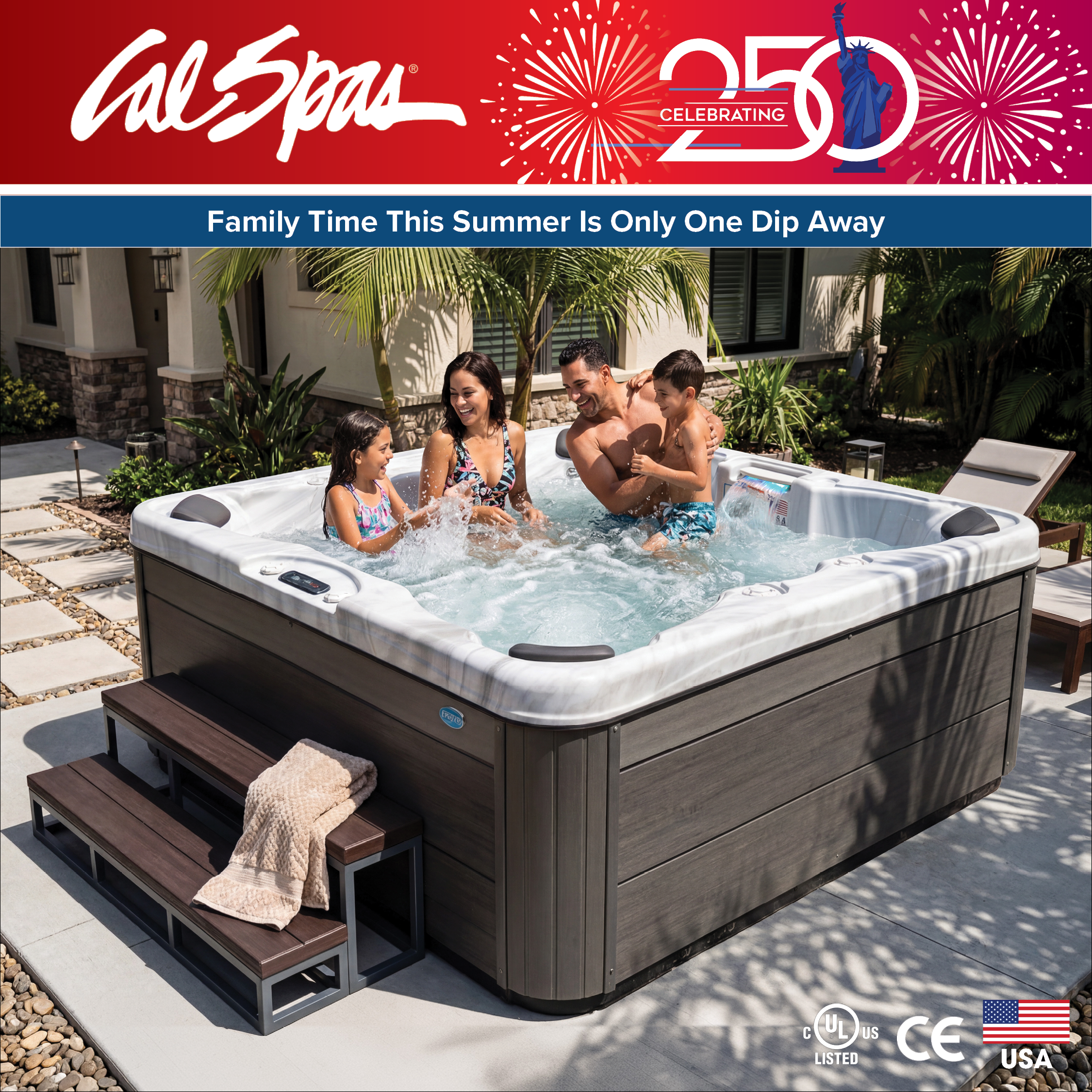 Calspas hot tub being used in a family setting - Calgary